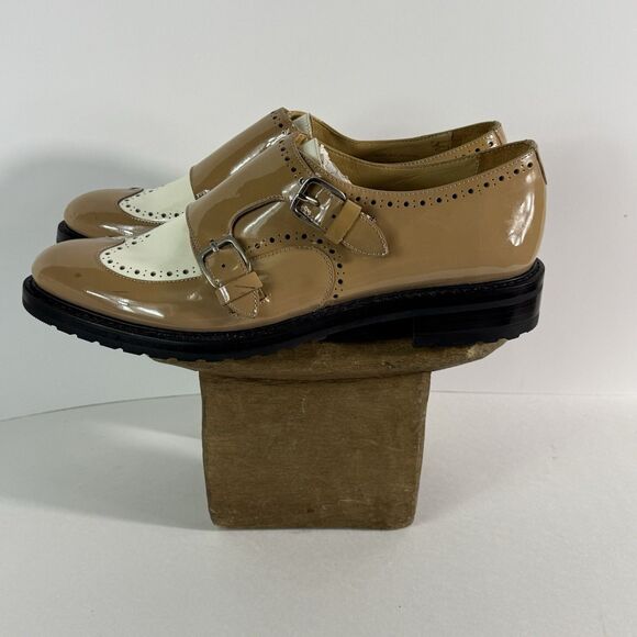 The Office Of Angela Scott Mr.York Monk Strap Shoe Patent Leather Beige&White 42 - Picture 2 of 16